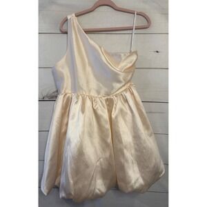 Aureta Champagne Satin One Shoulder Bubble Hem Mini Dress Size L